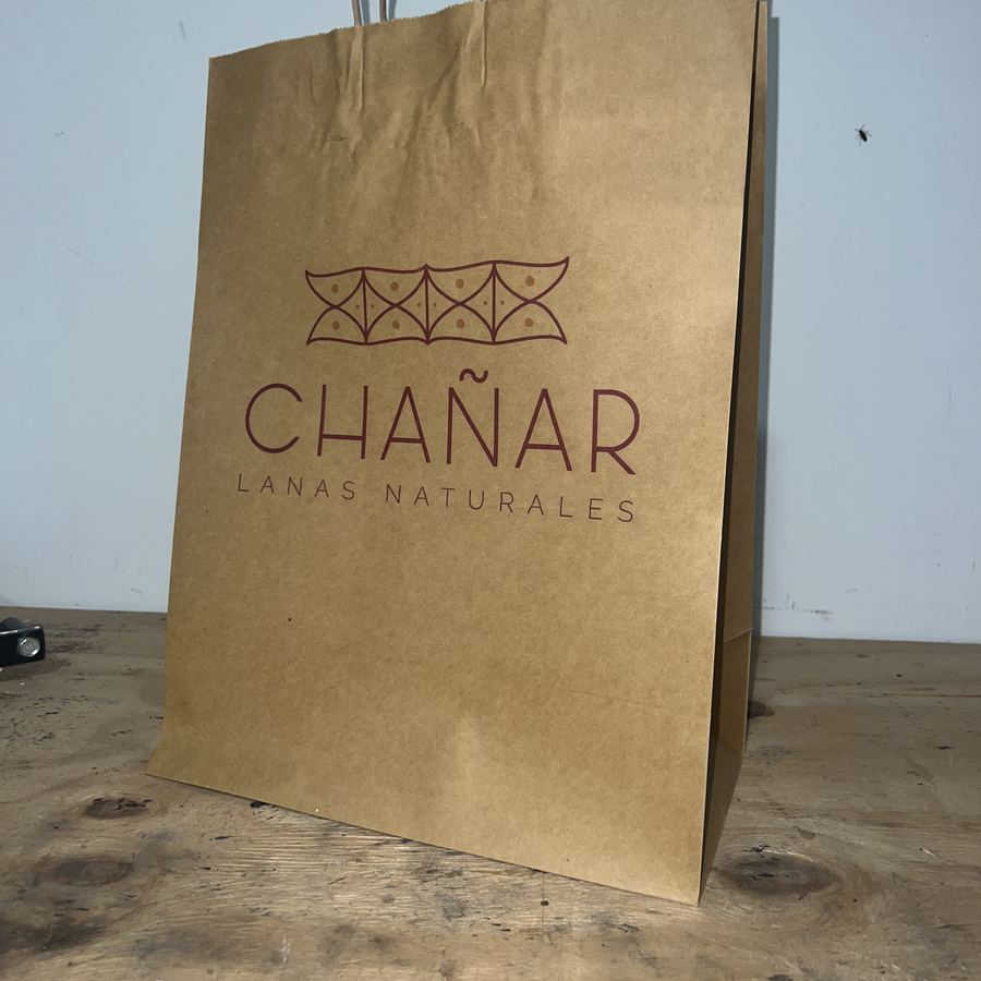 Bolsa kraft impresa para Chañar Lanas Naturales