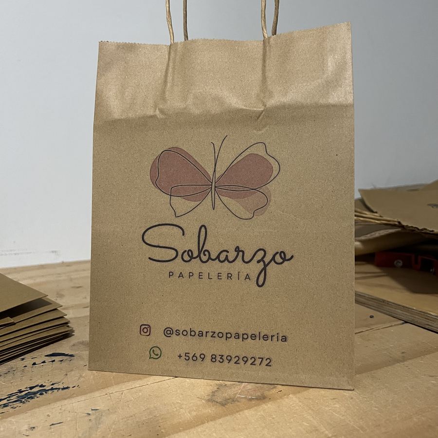 Bolsa kraft impresa a dos colores para Sobarzo Papelería